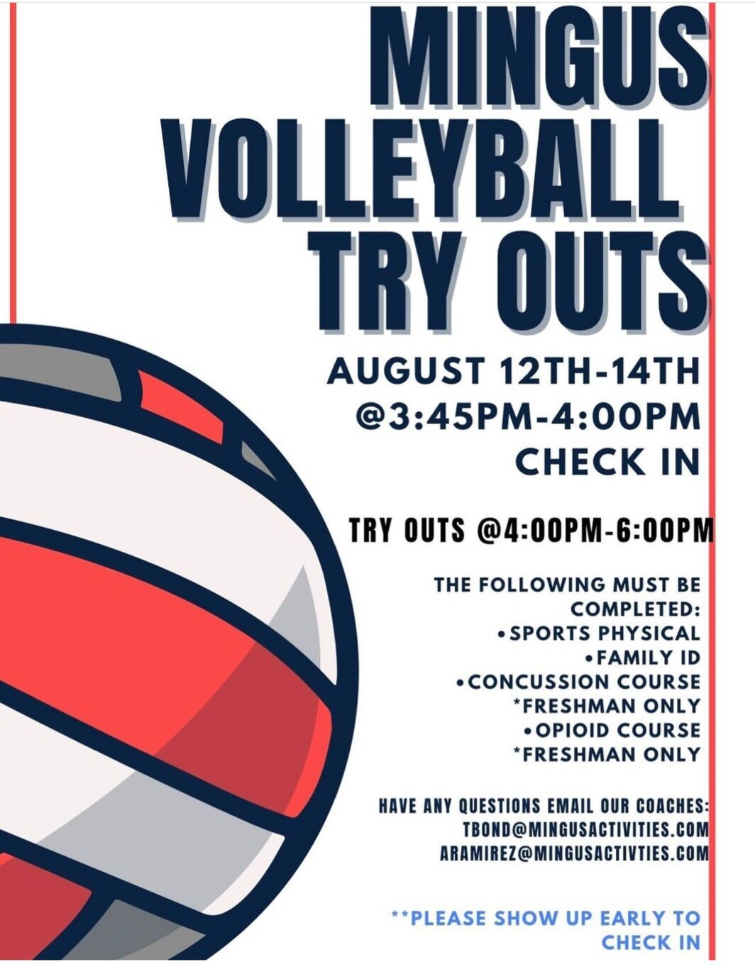 Mingus Volleyball Try Outs flyer